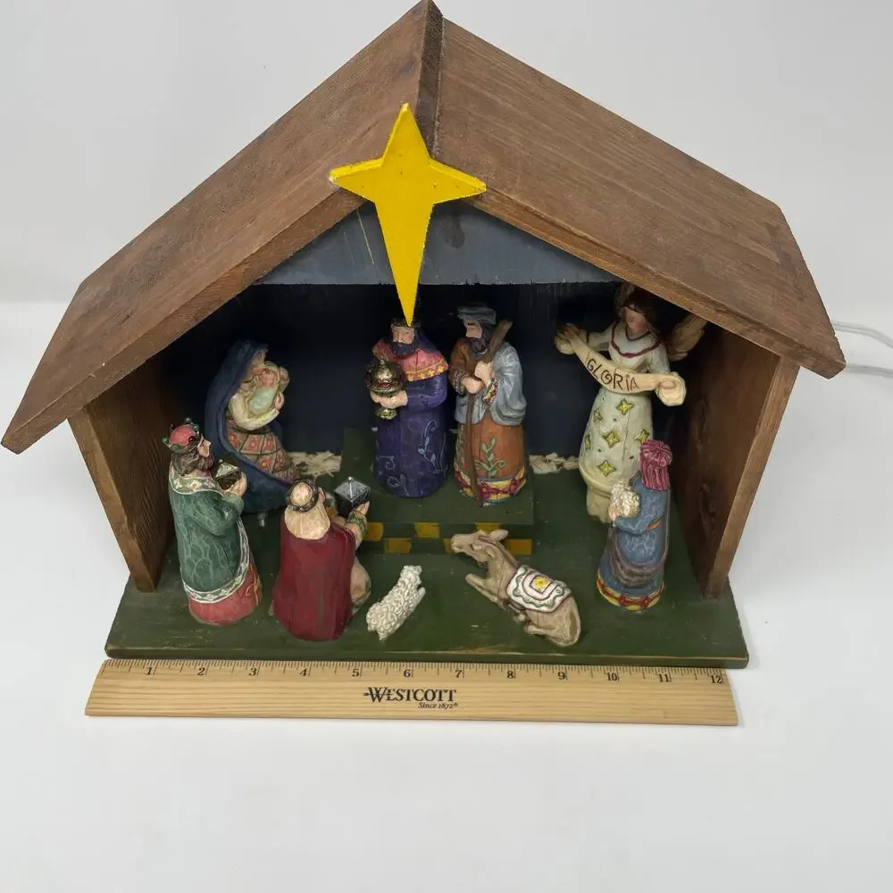Christmas Manger Nativity set Lights Up Holiday Center Piece